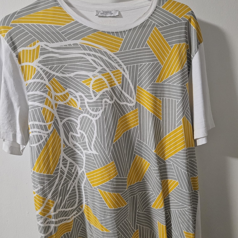 Versace Collection Stylish Gray and Yellow Men's Shirt